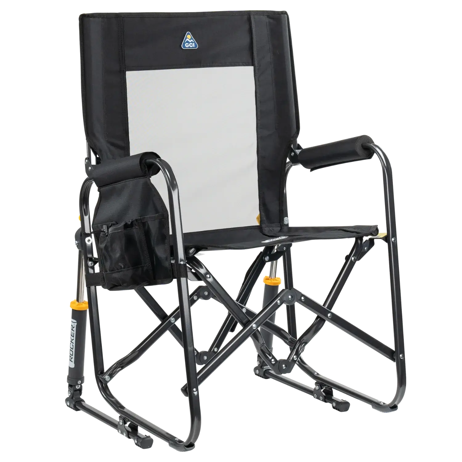 Side angle of black stowaway rocker.