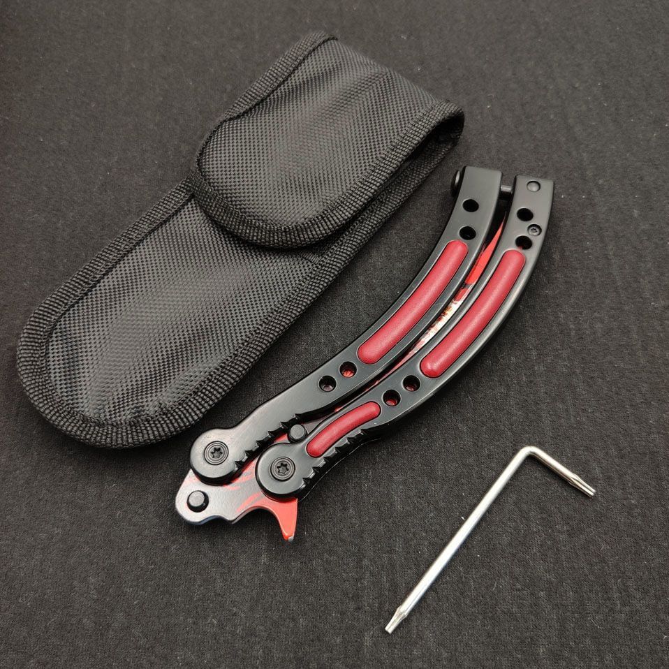 All-steel gradient folding butterfly practice knife, non-porous, unsharpened, with spring lock clasp