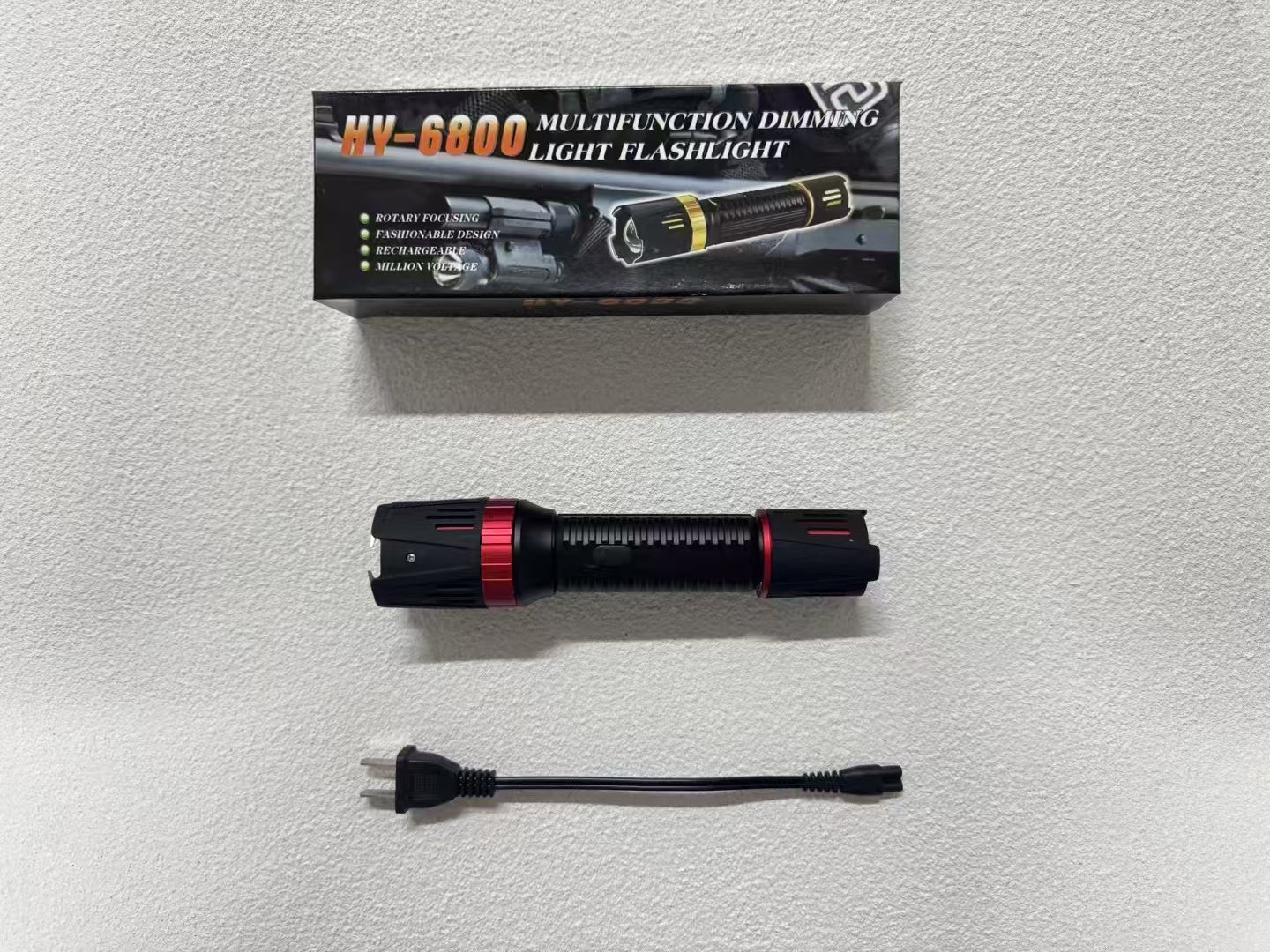 🔥6800 Black and Red Self-Defense Flashlight