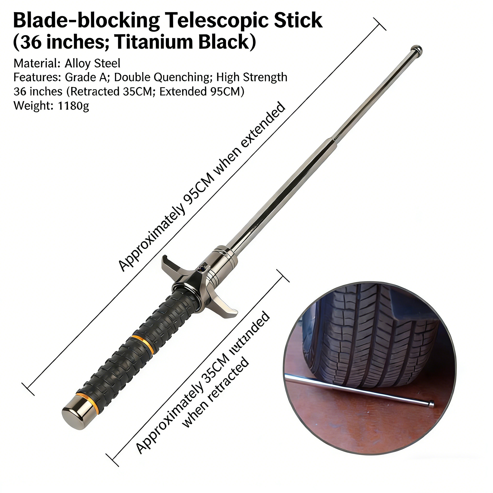 Knife-blocking self-defense baton, Hummer spring telescopic baton, three-section stick, outdoor vehicle-mounted self-defense stick, self-defense martial arts stick, baton