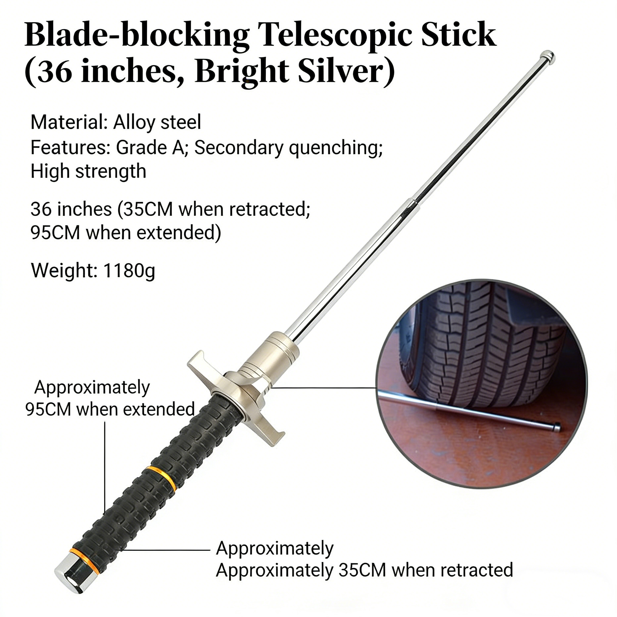 Knife-blocking self-defense baton, Hummer spring telescopic baton, three-section stick, outdoor vehicle-mounted self-defense stick, self-defense martial arts stick, baton