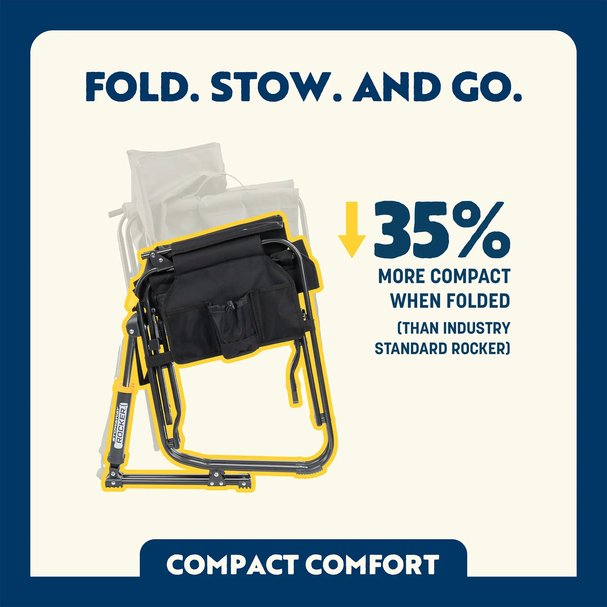 Compact comfort feature showing the compact ability of the black stowaway rocker. 