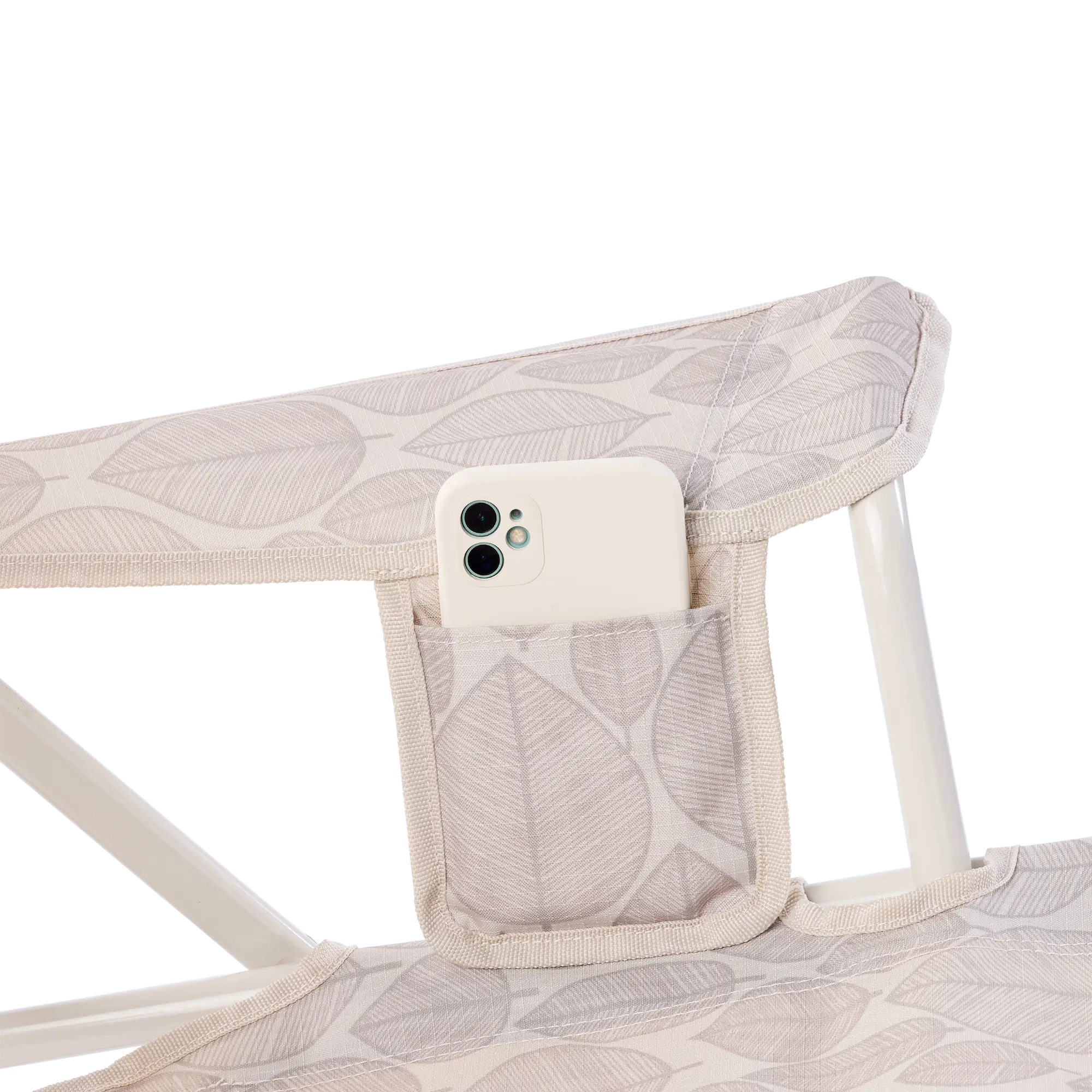 Kickback Rocker, Soft Neutral Leaf, Phone Pocket Detail