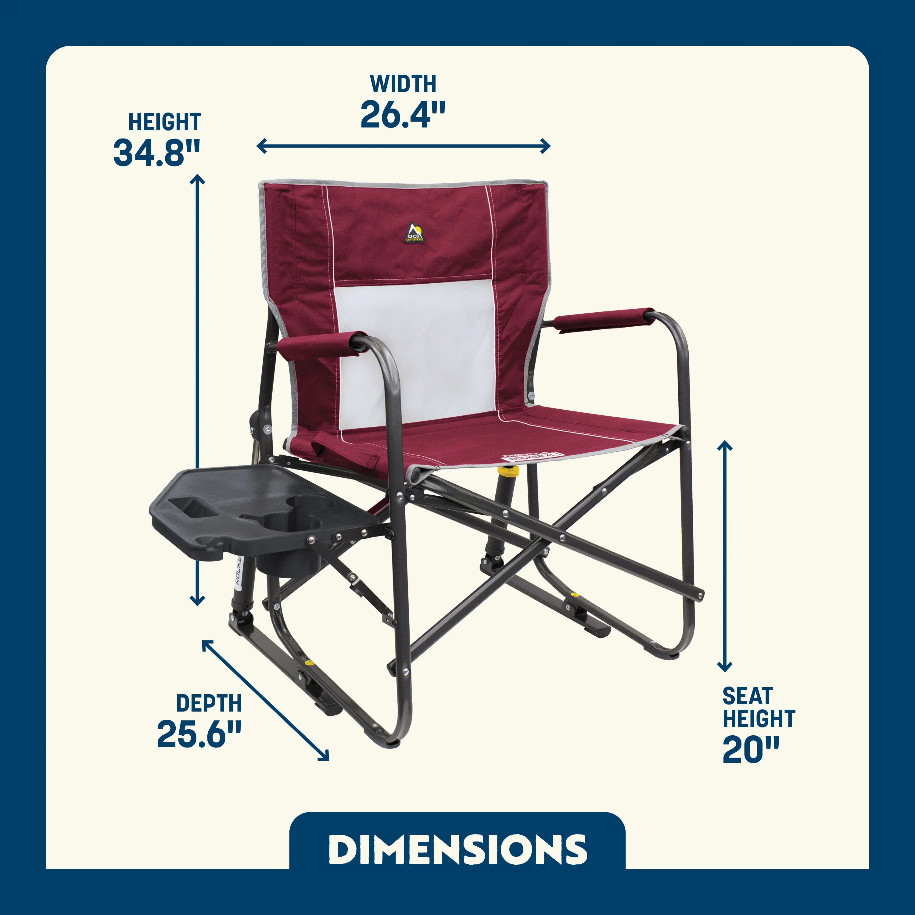 Freestyle Rocker with Side Table dimensions overview. 