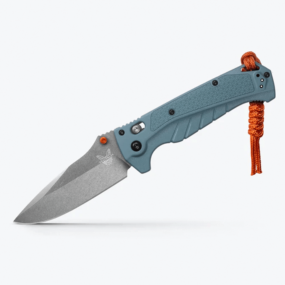 Benchmade Adira 18060 – 3.86" Satin CPM MagnaCut Drop Point Blade, Depth Blue Grivory Handle, AXIS Lock Folding Knife