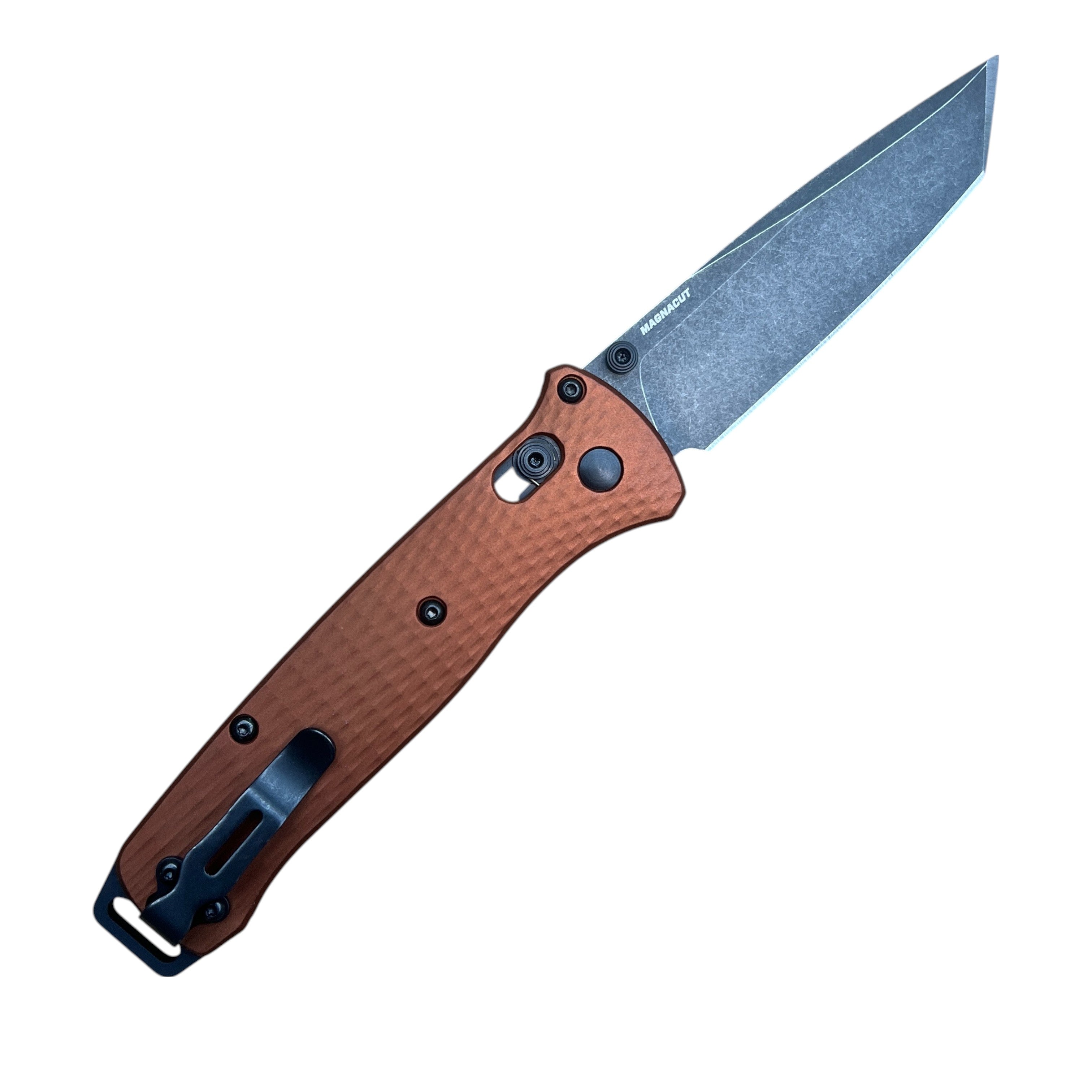 Benchmade Bailout Folding Knife 537BK-07 – 3.38" CPM‑MagnaCut Black Battlewash Tanto Blade, Burnt Copper Aluminum Handle