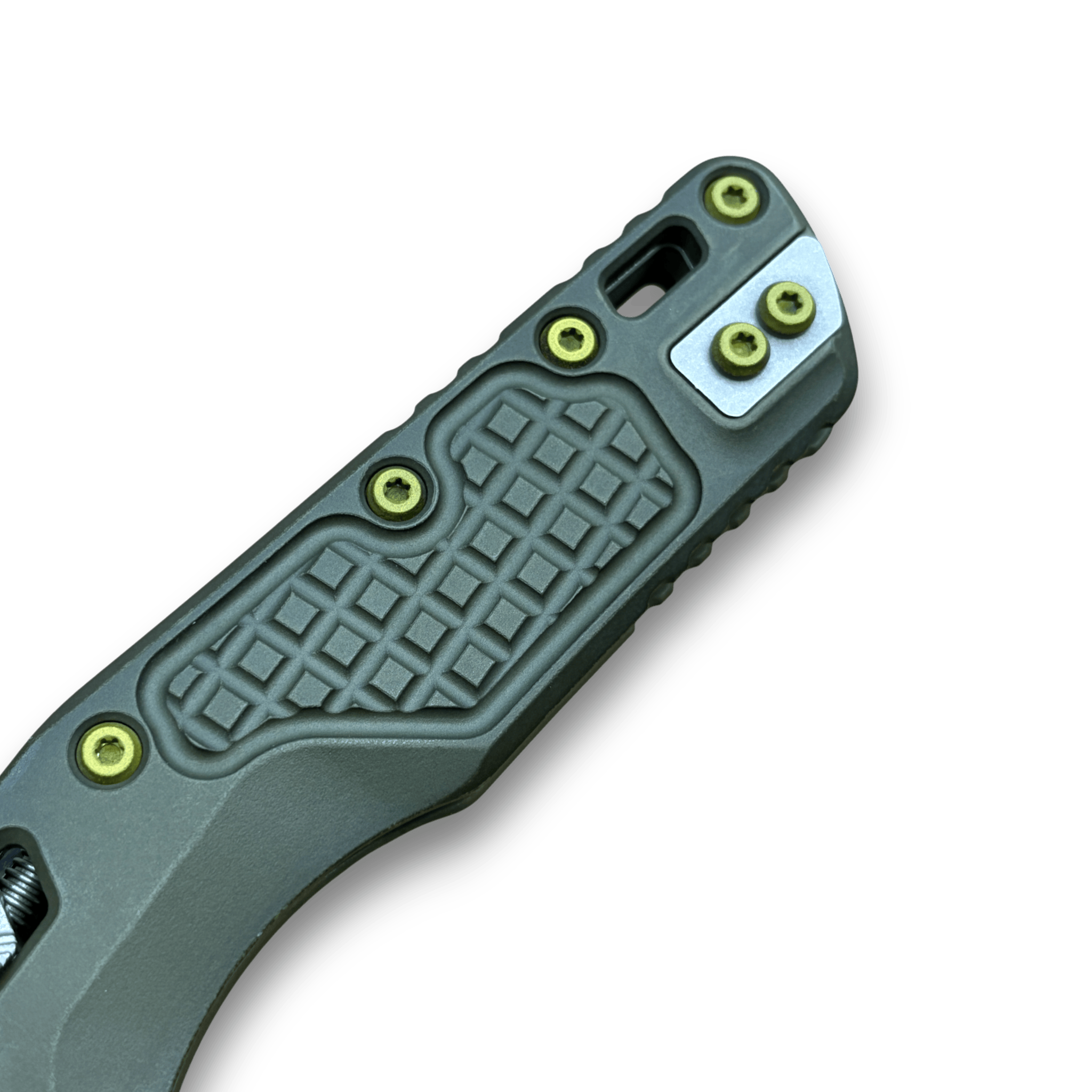 Microtech MSI RAM-LOK Folding Knife – M390MK Apocalyptic Sheepsfoot, Distressed Green Aluminum Frag Handle