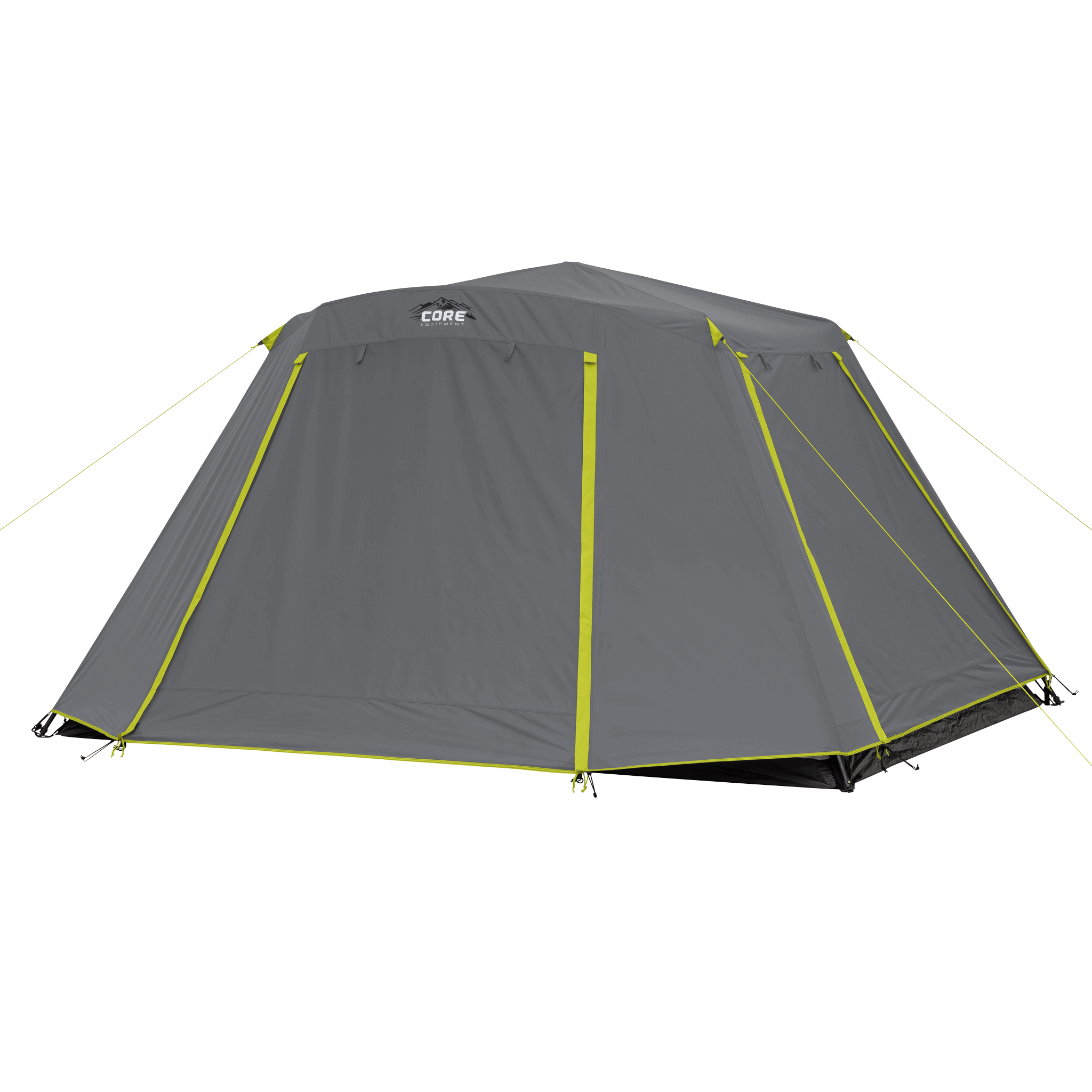 CORE 6 person instant cabin tent with full coverage rainfly, pre-attached poles, and durable design for quick outdoor setup.