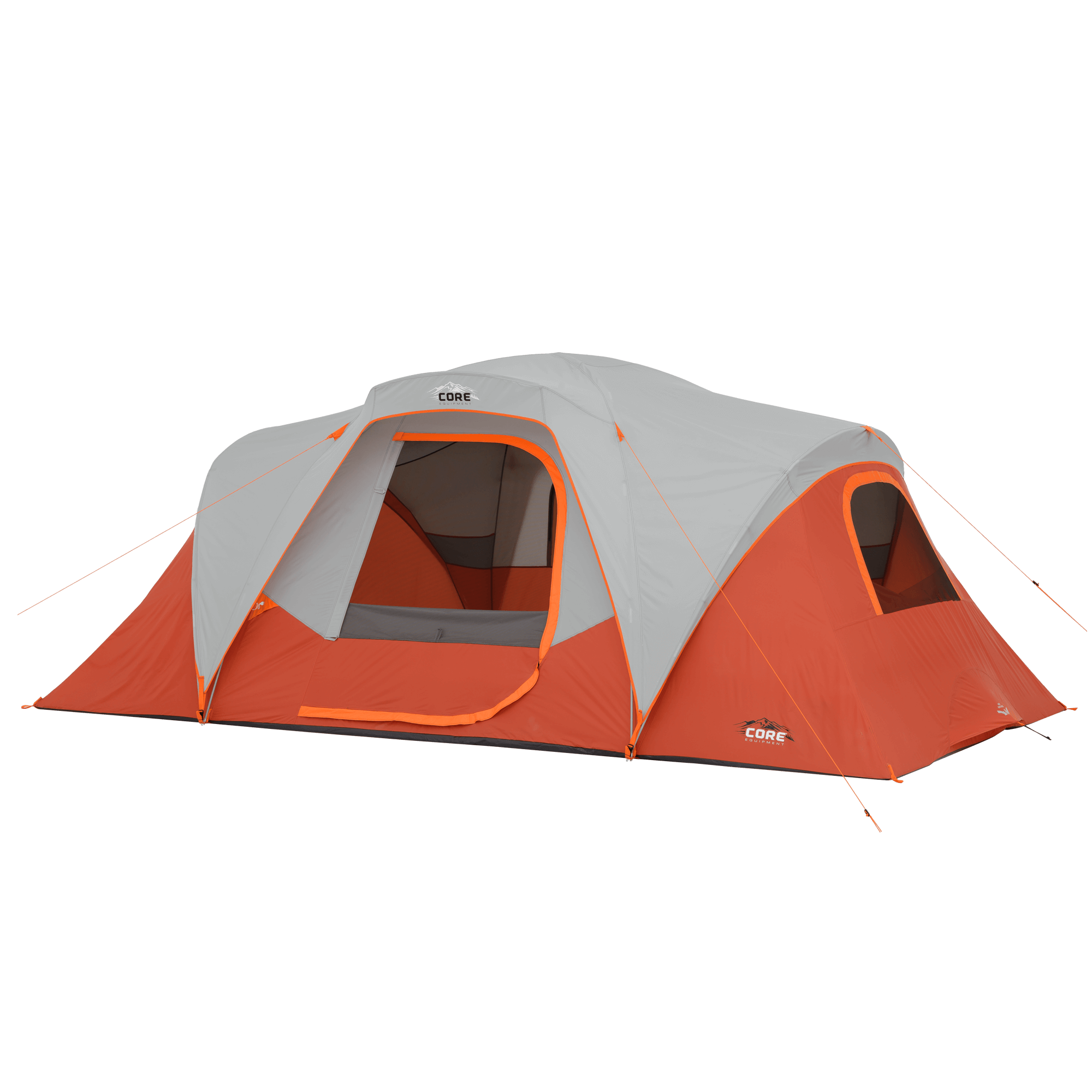Orange and gray 9 person dome tent  with CORE branding.