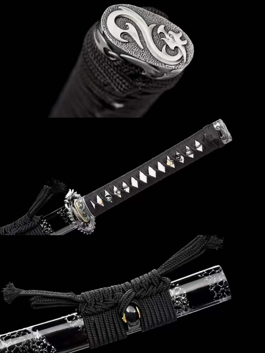 BoxKatana Damascus Samurai Katana [Silver Dragon Fighting Sword]