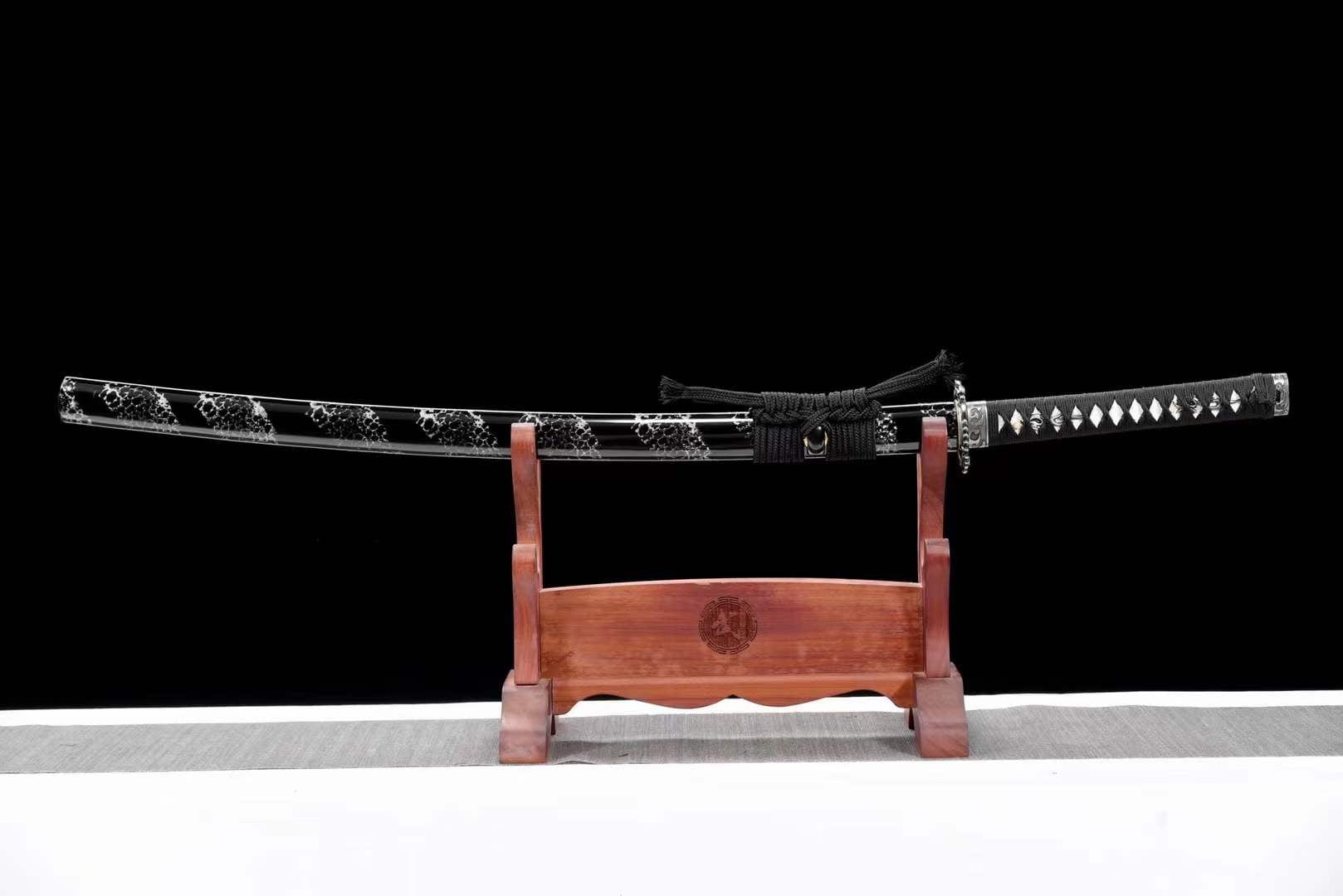 BoxKatana Damascus Samurai Katana [Silver Dragon Fighting Sword]
