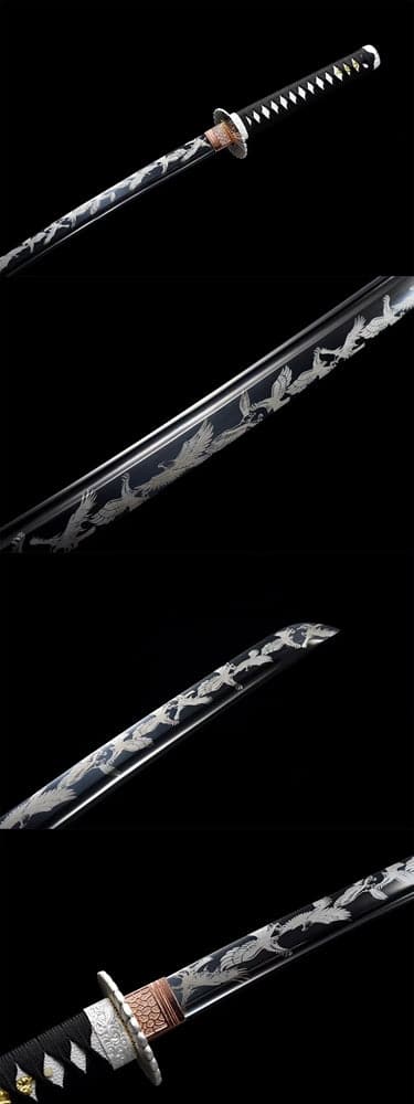 boxkatana Hand Forged Japanese Samurai Katana Eagle Carbon steel Blackened blade engraving
