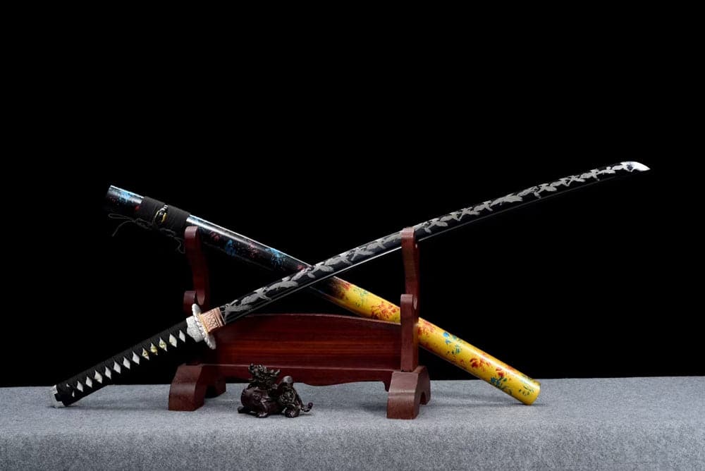 boxkatana Hand Forged Japanese Samurai Katana Eagle Carbon steel Blackened blade engraving