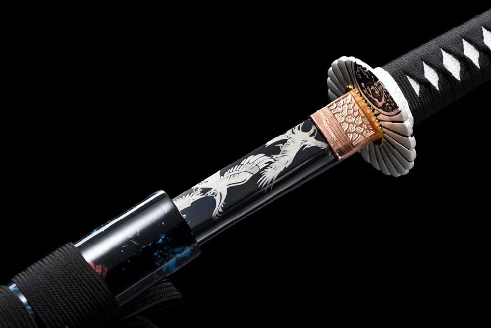 boxkatana Hand Forged Japanese Samurai Katana Eagle Carbon steel Blackened blade engraving