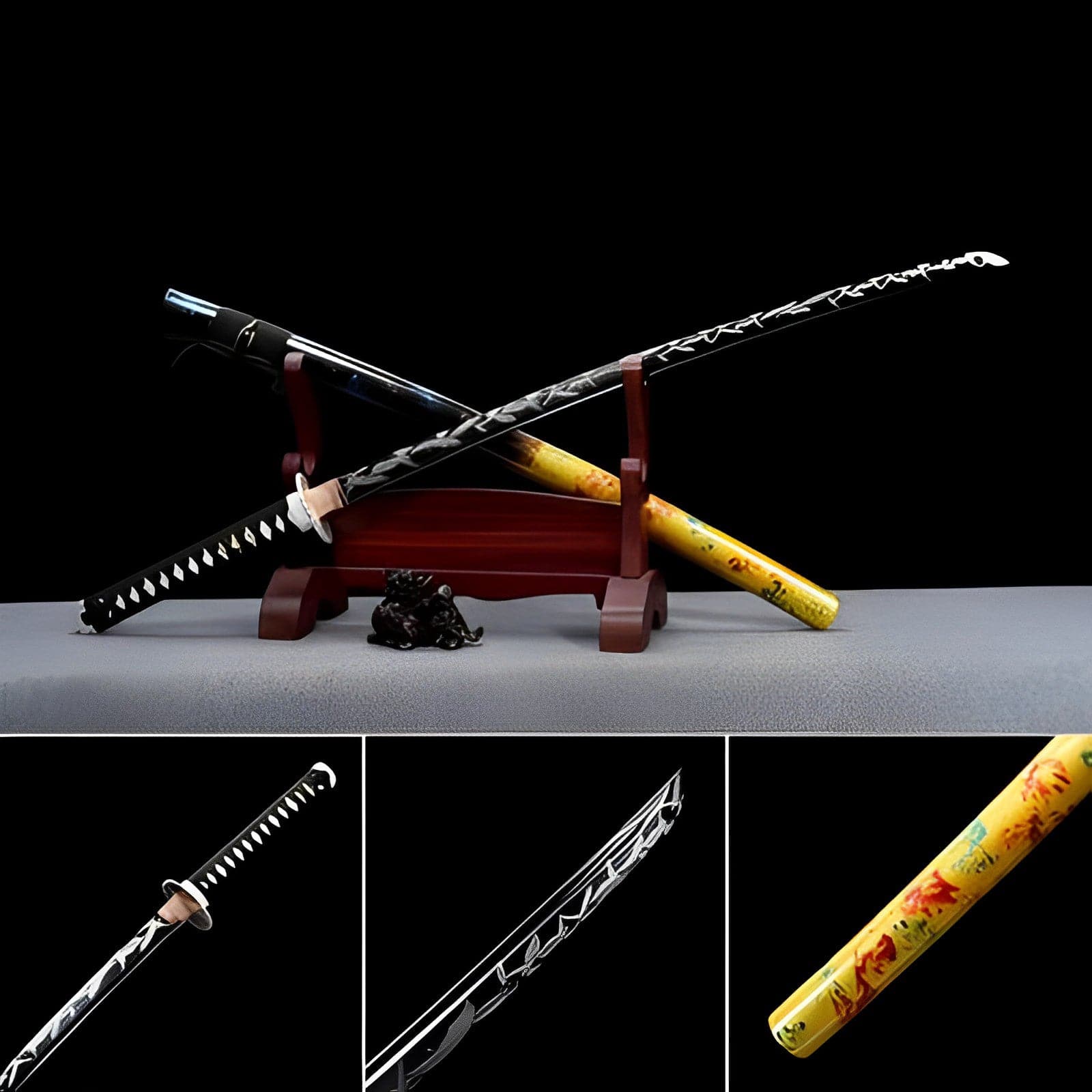 boxkatana Hand Forged Japanese Samurai Katana Eagle Carbon steel Blackened blade engraving