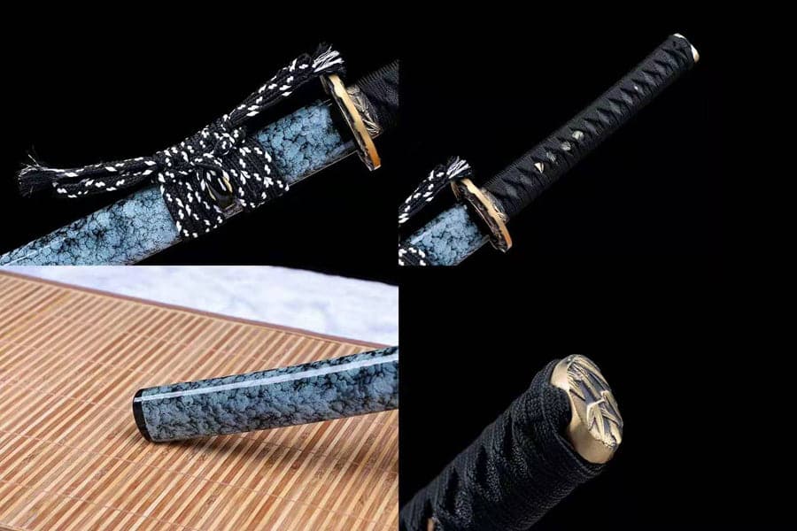 boxkatana Hand Forged Japanese Samurai Katana Fine Iron Mounted Burnt Edge T10 Carbon steel Blue