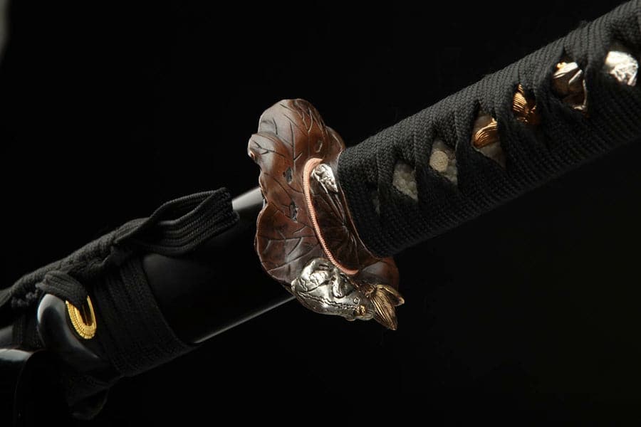 boxkatana Hand Forged Japanese Samurai Katana Frog Prince Pattern Steel Gilt Silver Guard