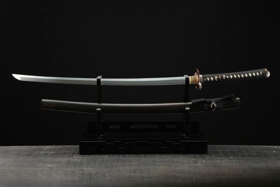 boxkatana Hand Forged Japanese Samurai Katana Frog Prince Pattern Steel Gilt Silver Guard