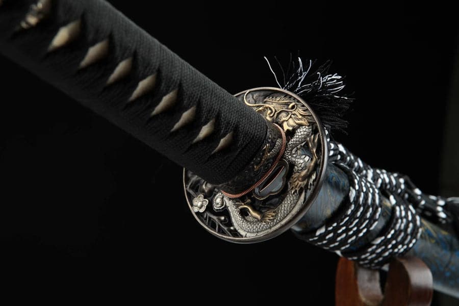 boxkatana Hand Forged Japanese Samurai Katana Green Dragon Blade Plate Pattern Steel Blue