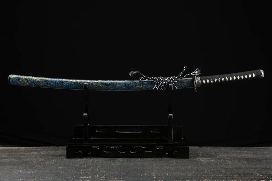 boxkatana Hand Forged Japanese Samurai Katana Green Dragon Blade Plate Pattern Steel Blue