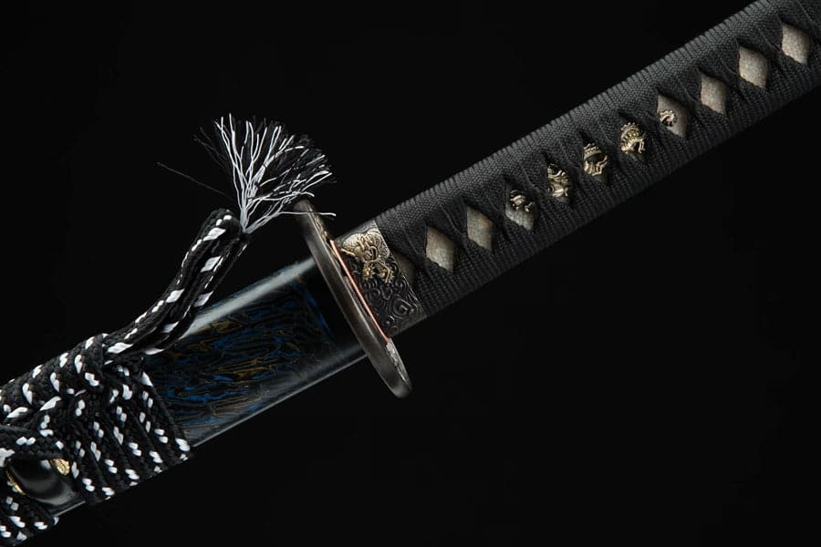 boxkatana Hand Forged Japanese Samurai Katana Green Dragon Blade Plate Pattern Steel Blue