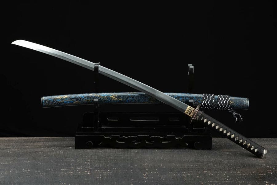 boxkatana Hand Forged Japanese Samurai Katana Green Dragon Blade Plate Pattern Steel Blue