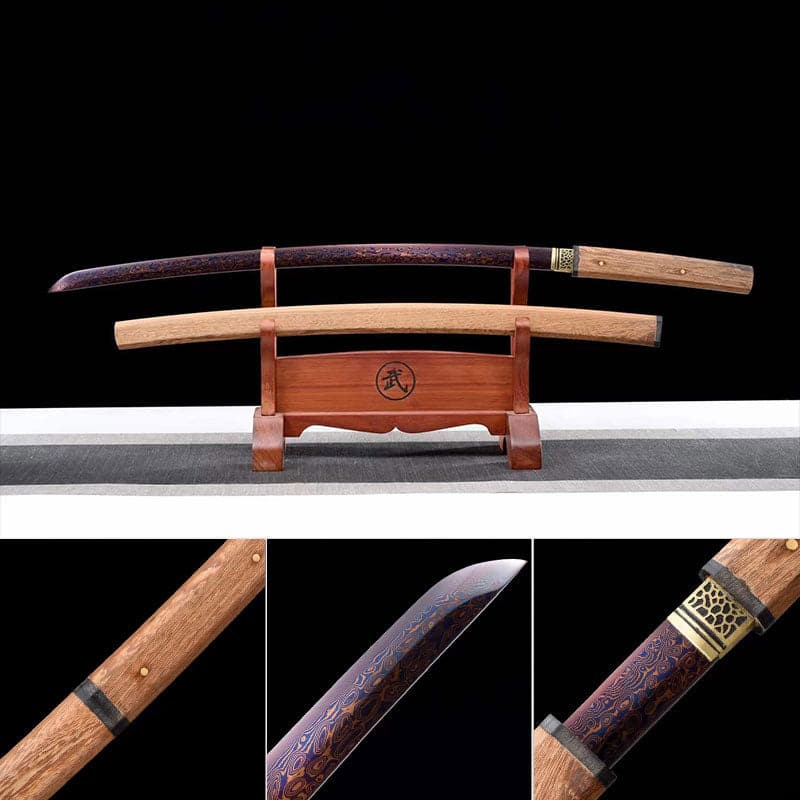 boxkatana Hand Forged Japanese Samurai Katana Night Spectre Damascus Steel Blue blade