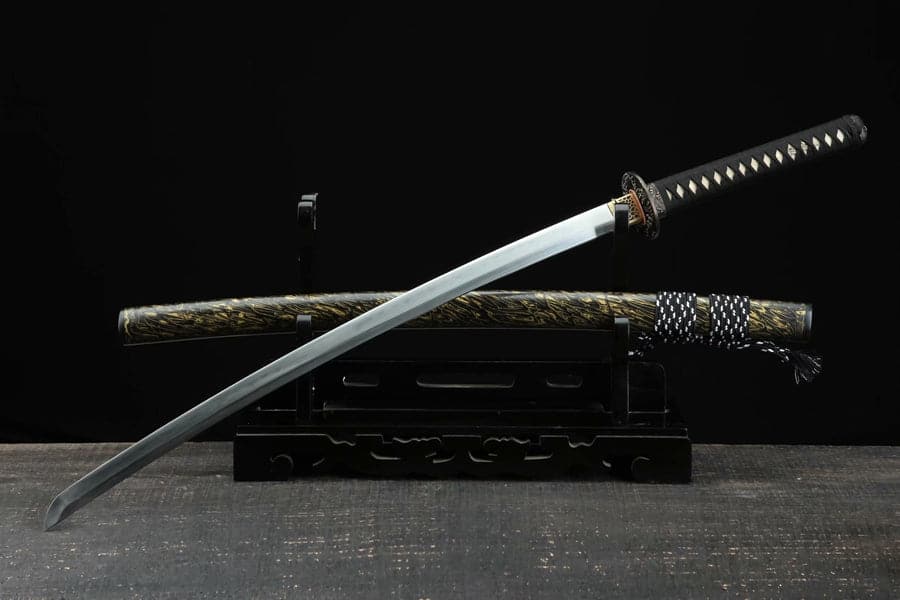 boxkatana Hand Forged Japanese Samurai Katana Sea Wave Cutter Plate Pattern Steel Yellow