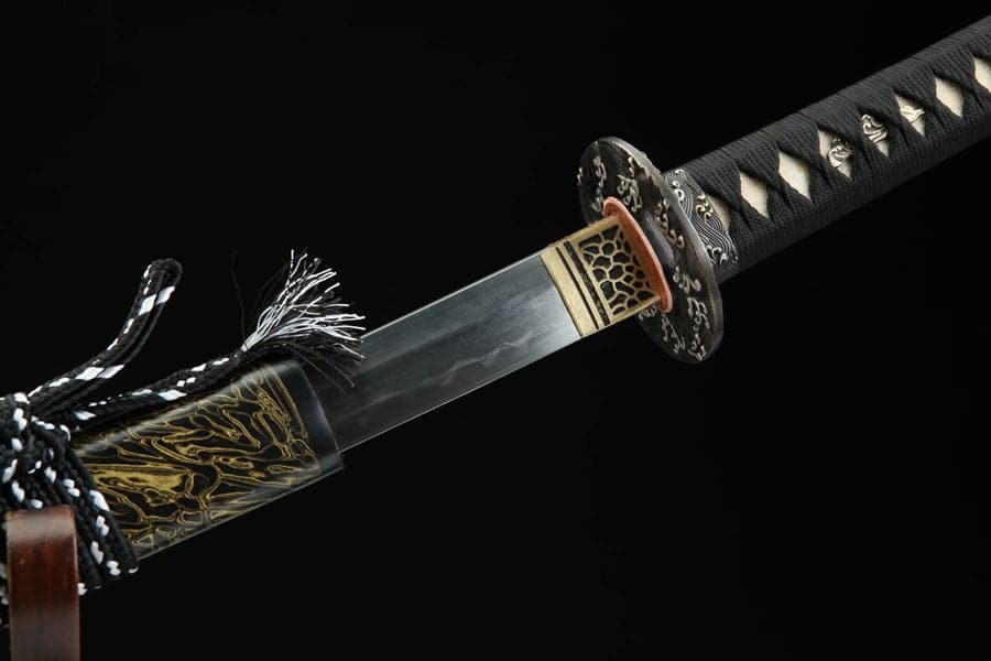 boxkatana Hand Forged Japanese Samurai Katana Sea Wave Cutter Plate Pattern Steel Yellow