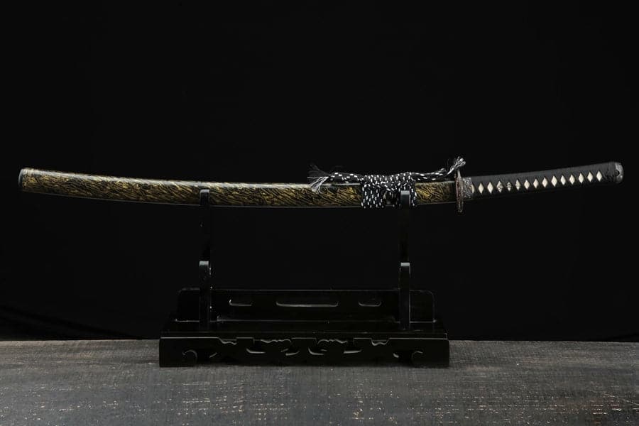 boxkatana Hand Forged Japanese Samurai Katana Sea Wave Cutter Plate Pattern Steel Yellow