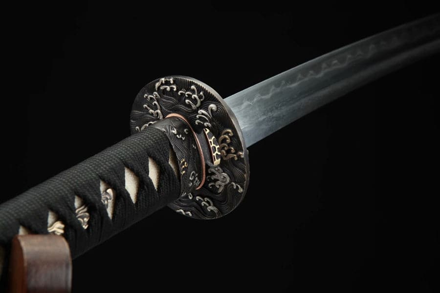 boxkatana Hand Forged Japanese Samurai Katana Sea Wave Cutter Plate Pattern Steel Yellow