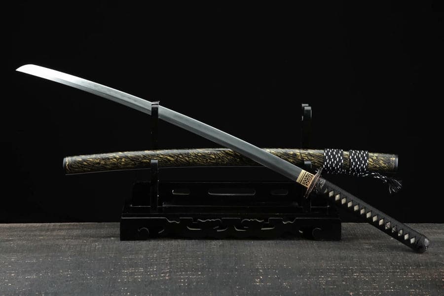 boxkatana Hand Forged Japanese Samurai Katana Sea Wave Cutter Plate Pattern Steel Yellow