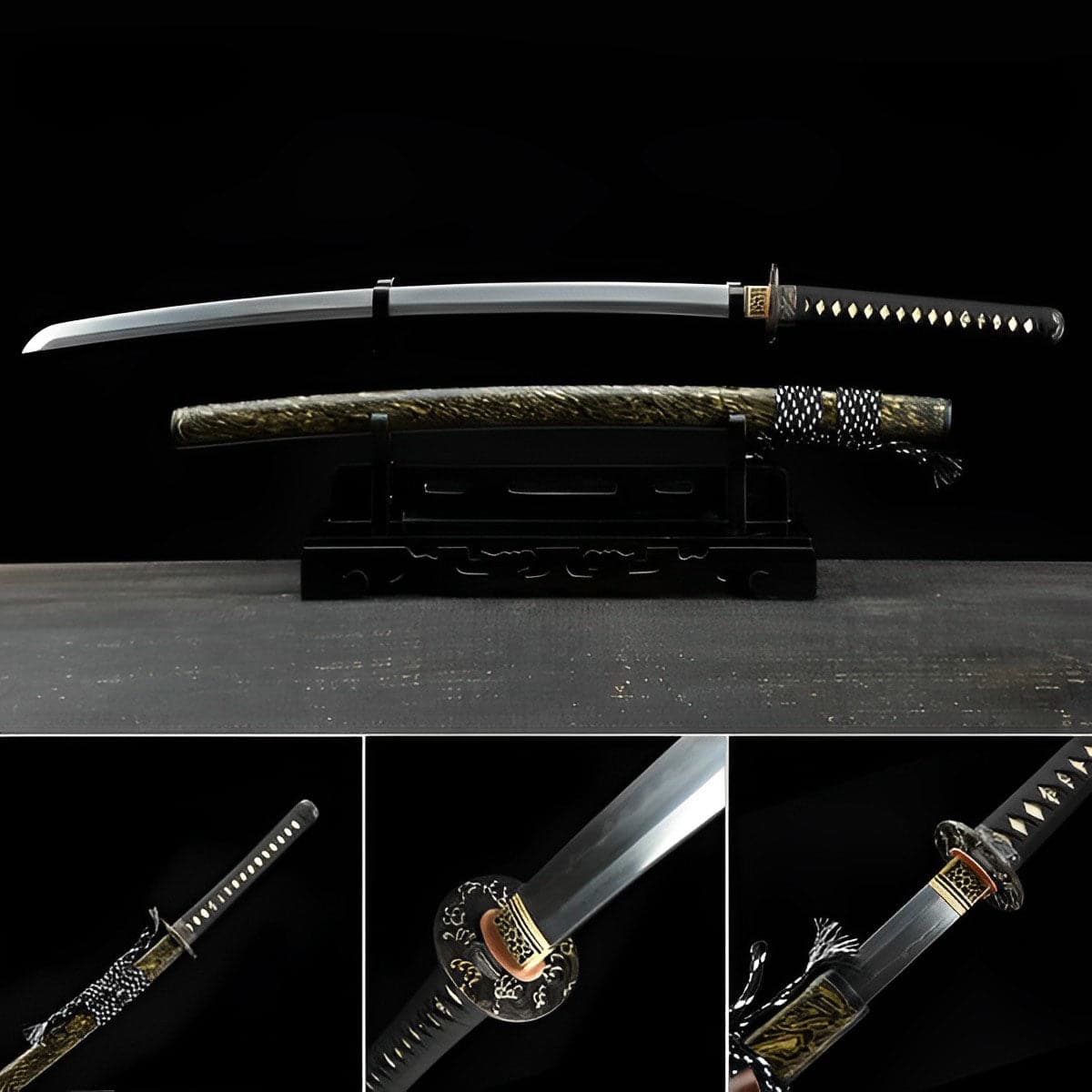 boxkatana Hand Forged Japanese Samurai Katana Sea Wave Cutter Plate Pattern Steel Yellow