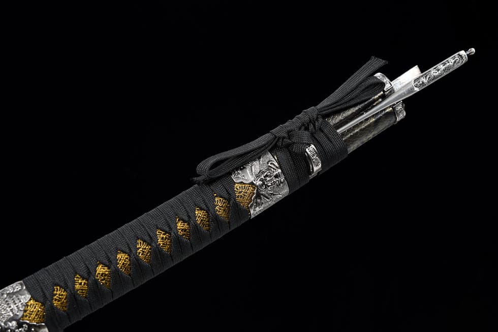 boxkatana Hand Forged Japanese Samurai Katana Silver Dragon High Manganese Steel Black and grey