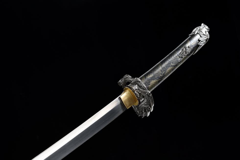 boxkatana Hand Forged Japanese Samurai Katana Silver Dragon High Manganese Steel Black and grey