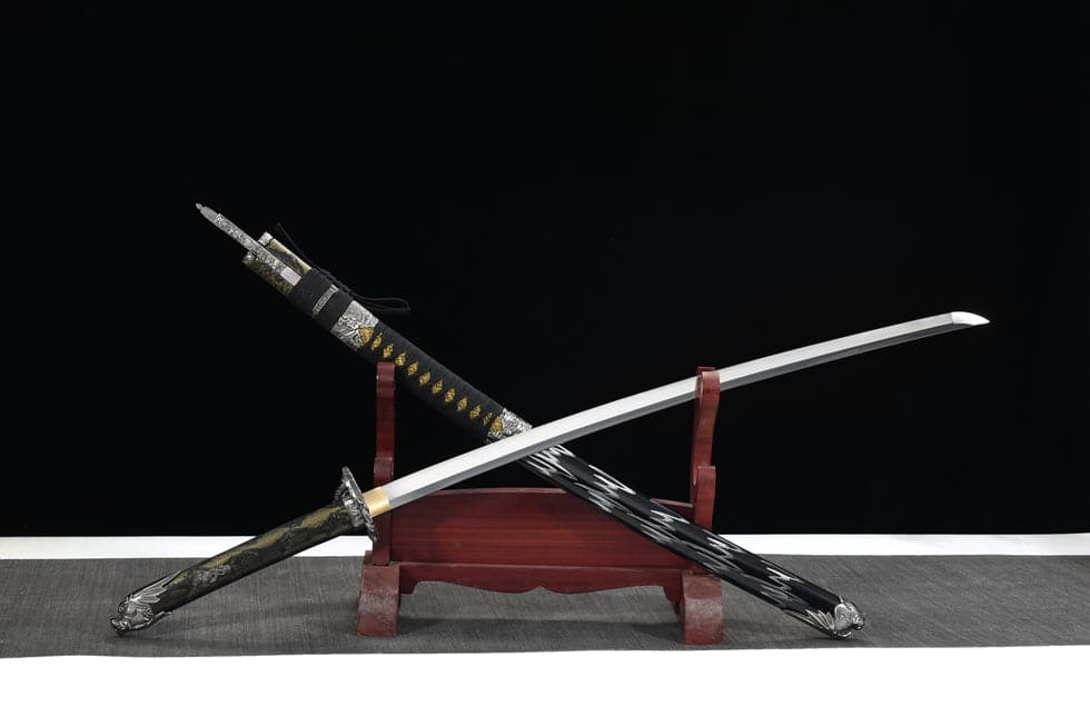 boxkatana Hand Forged Japanese Samurai Katana Silver Dragon High Manganese Steel Black and grey