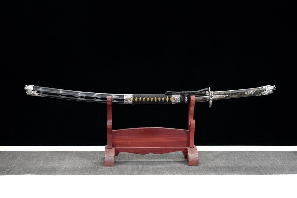 boxkatana Hand Forged Japanese Samurai Katana Silver Dragon High Manganese Steel Black and grey