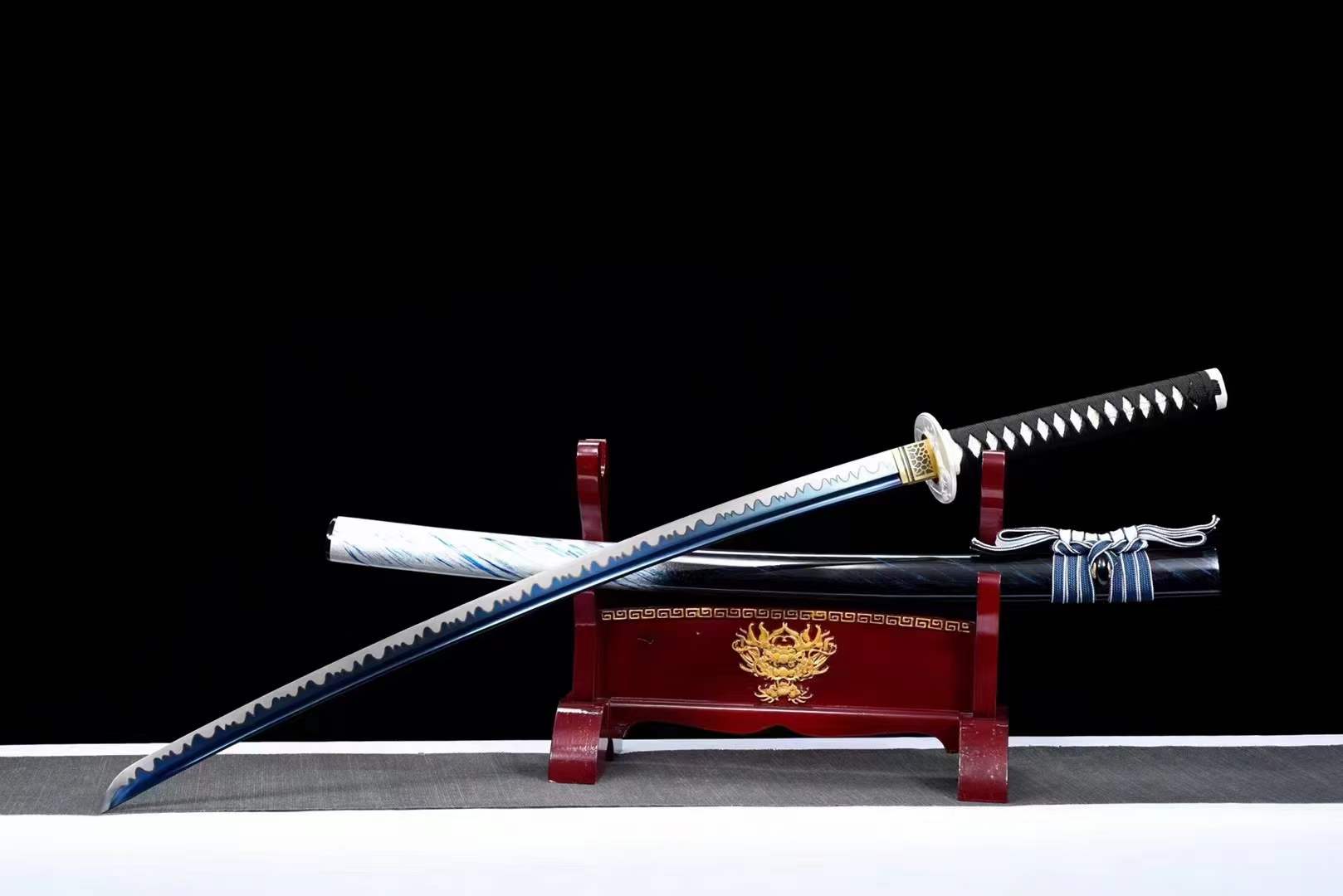 boxkatana Hand Forged Japanese Samurai Katana 知恵を知る Spring Steel Roasted Blue Push Mill