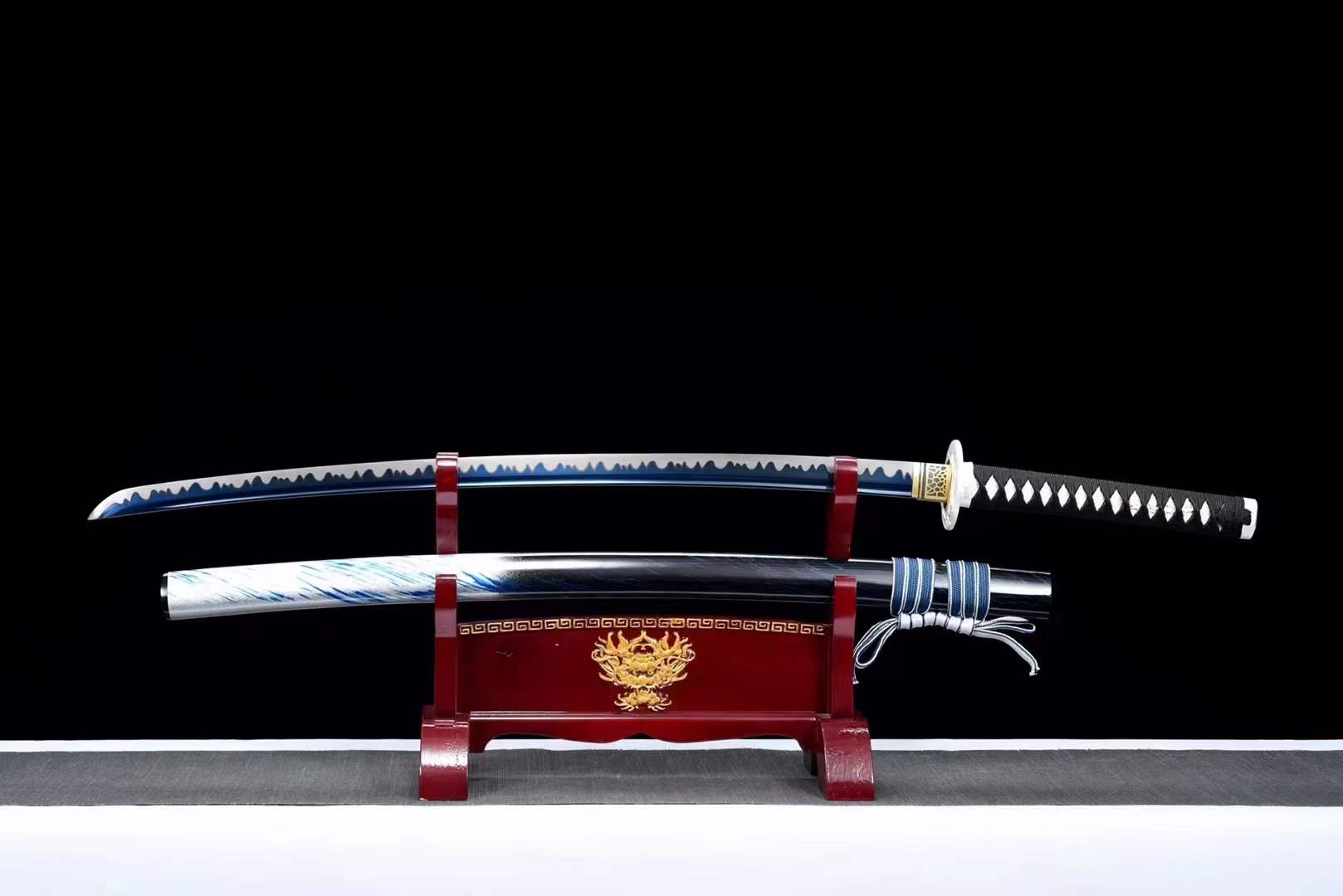 boxkatana Hand Forged Japanese Samurai Katana 知恵を知る Spring Steel Roasted Blue Push Mill