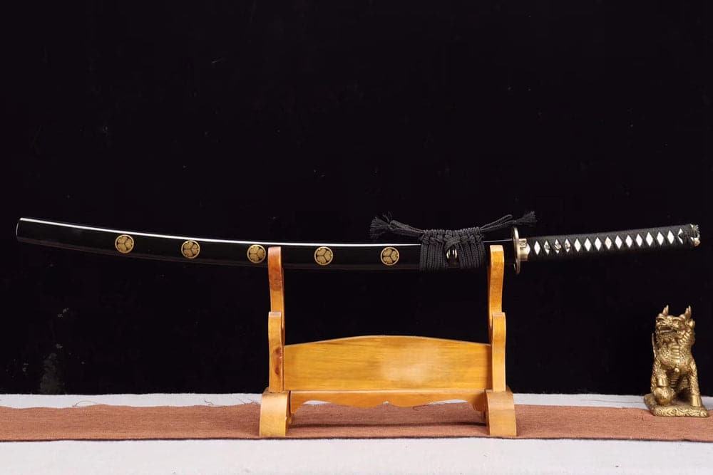 boxkatana Hand Forged Japanese Samurai Katana Trefoil 1060 High Manganese Steel Baked gold blades