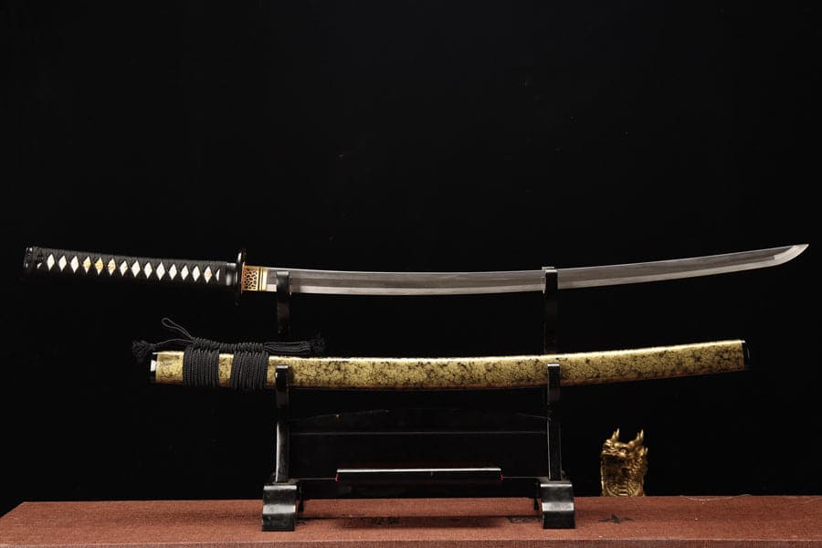 boxkatana Hand Forged Japanese Samurai Katana Yama T8 carbon tool steel Yellow engraved knife sheath