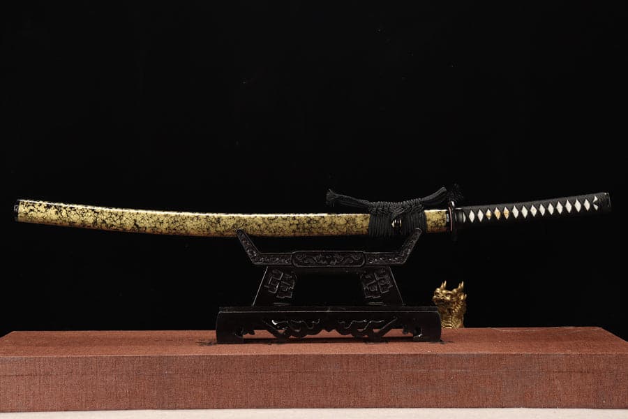 boxkatana Hand Forged Japanese Samurai Katana Yama T8 carbon tool steel Yellow engraved knife sheath