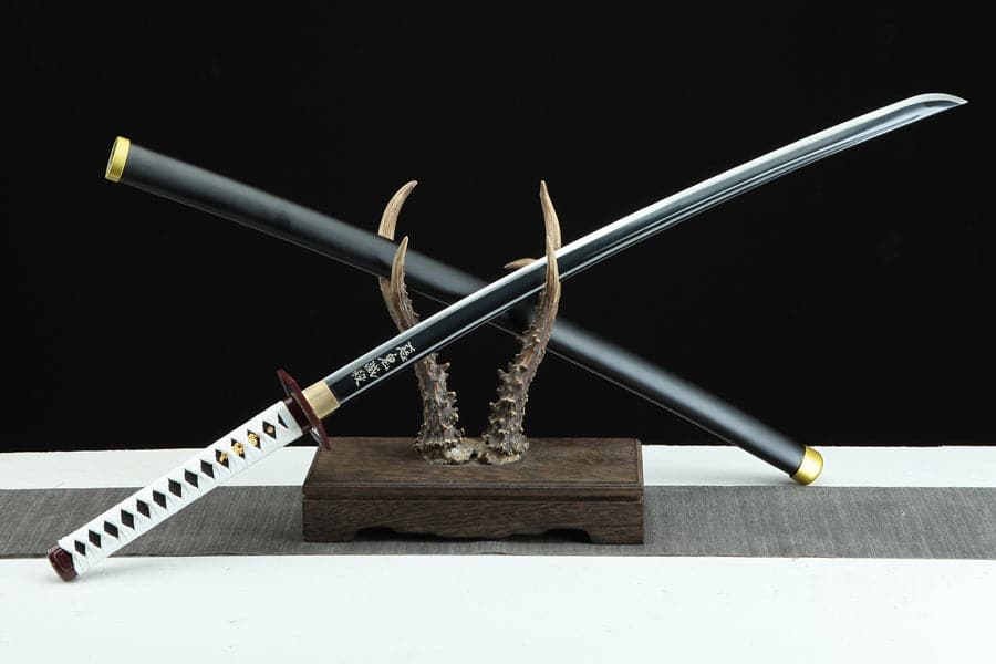 boxkatana Handmade Anime Katana Demon Slayer Giyu Tomioka Nichirin Sword 1045 High Carbon Steel Black Blade