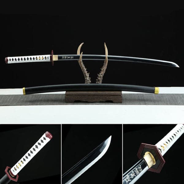 boxkatana Handmade Anime Katana Demon Slayer Giyu Tomioka Nichirin Sword 1045 High Carbon Steel Black Blade