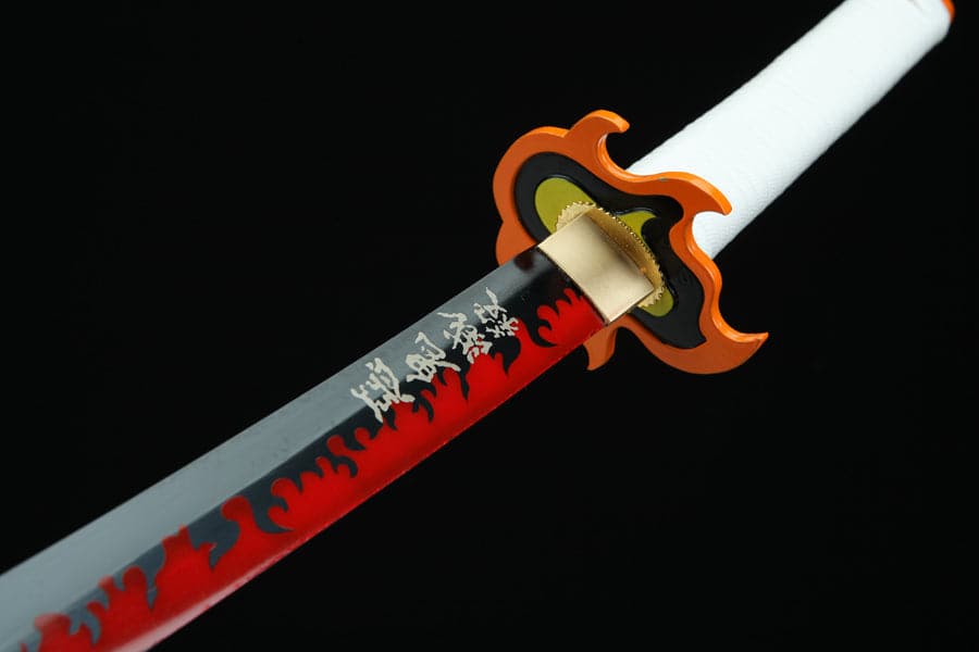 boxkatana Handmade Anime Katana Demon Slayer Kyojuro Rengoku Nichirin Sword 1045 High Carbon Steel White