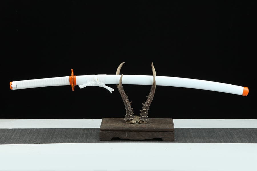 boxkatana Handmade Anime Katana Demon Slayer Kyojuro Rengoku Nichirin Sword 1045 High Carbon Steel White