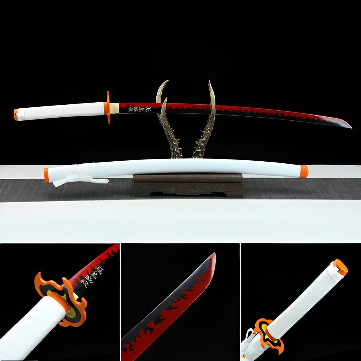 boxkatana Handmade Anime Katana Demon Slayer Kyojuro Rengoku Nichirin Sword 1045 High Carbon Steel White