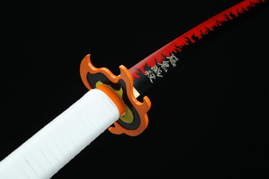 boxkatana Handmade Anime Katana Demon Slayer Kyojuro Rengoku Nichirin Sword 1045 High Carbon Steel White