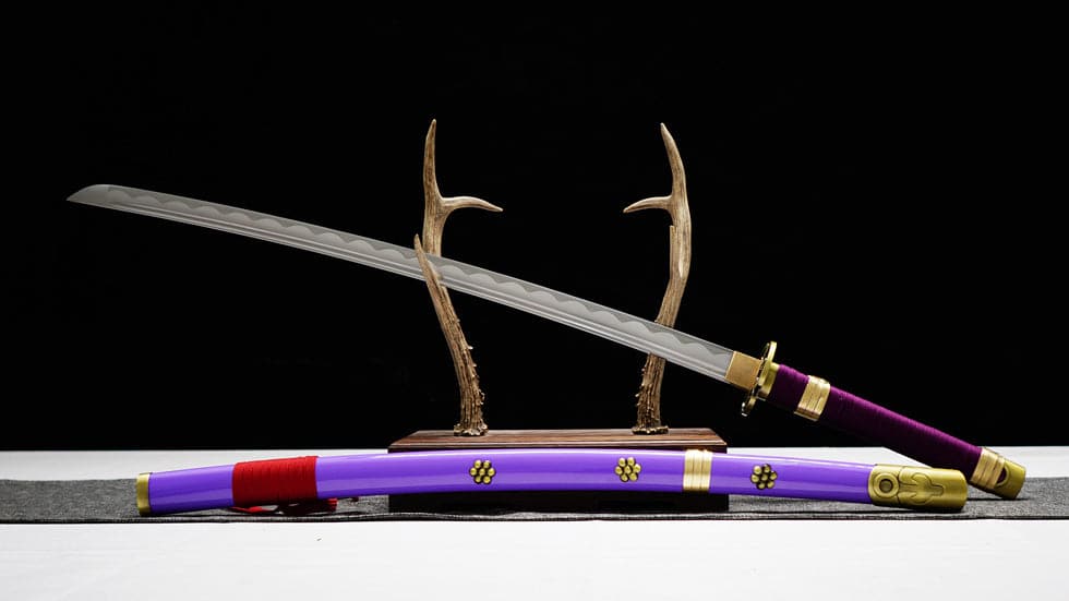 boxkatana Handmade Anime Katana One Piece Roronoa Zoro's Enma Sword 1045 High Carbon Steel White blade Purple