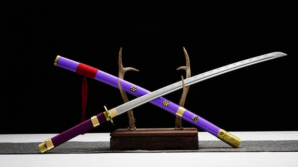 boxkatana Handmade Anime Katana One Piece Roronoa Zoro's Enma Sword 1045 High Carbon Steel White blade Purple